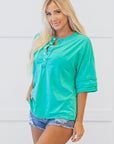 Hanna Solid Color Half Sleeve Buttons Henley Top