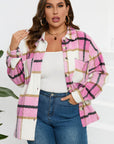 Plaid Button-Up Long Sleeve Pocketed Shacket