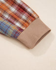 Stripe Plaid Patchwork Waffle Knit Henley Top