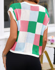 Colorblock Checker Cap Sleeve Sweater