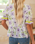 Floral Stripe Short Sleeve Peplum Blouse