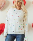 Valentine Heart Sequin Ribbed Knit Crewneck Sweater