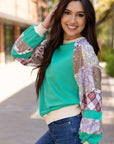 Plaid Paisley Patchwork Long Sleeve Top