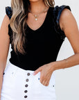 Leatherette Patchwork Ruffle Sleeve Bodysuit