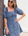 Celia Square Neck Bustier Puff Sleeve Short Denim Dress