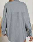 Stripe Roll-Tab Sleeve Pocketed Shirt