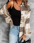 Plaid Button-Up Long Sleeve Pocketed Shacket