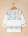 Floral Gauze Patchwork 3/4 Sleeve Blouse