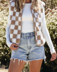 Checker Sherpa Collared Zip Up Vest