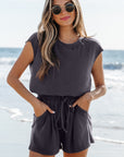 Frances Open Back Cap Sleeve Drawstring Romper