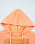 Plaid Floral Patchwork Kangaroo Pocket Hooded Top