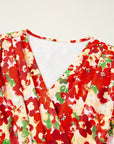 Floral Pleated Wrap V-Neck Blouse