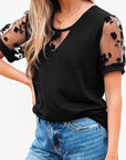 Floral Mesh Patchwork Puff Sleeve T-Shirt