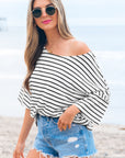 Lilia Stripe Half Sleeve Scoop Neck Loose Top