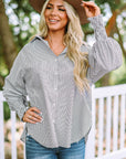 Skye Smocked Cuffed Striped Boyfriend Shirt with Pocket
