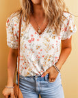 Claire Floral Lace Trim Short Sleeve Blouse
