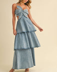 DENIM FLOWER MAXI DRESS