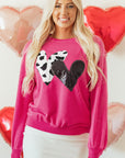 Valentine Heart Sequin and Cow Patchwork Sweatshirt