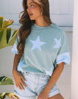 Etta Frayed Denim Star Patched Oversize Top
