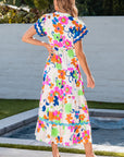 Alena Ricrac Trim Flutter Sleeve Buttoned Floral Maxi Dress