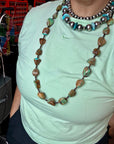 34-Inch Long Turquoise Nugget & Brown Shell Necklace