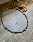 Golden Hill Turquoise & Sterling Silver Pearl Necklace – 16" + Extender