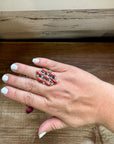 Cluster - size 8 - red spiny and sterling silver