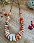 22 Inch orange spiny, turquoise and sterling silver pearls