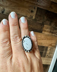 Oval ring - Adjustable- White Buffalo Ring & sterling silver