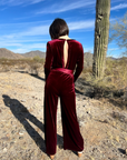 Red Velvet Keyhole Jumpsuit -clearance