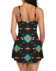 Turquoise Orange Aztec Skirted Swimsuit