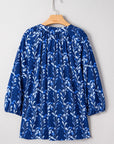 Floral 3/4 Sleeve Notched Neck Blouse