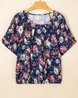 Floral Short Sleeve Scoop Neck Blouse