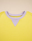 Yellow Striped Color Block Patchwork Crewneck Plus Size Pullover Sweatshirt