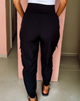 Solid Elastic High Waist Pocketed Jogger Pants