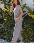 Solid Corded T-Shirt and Pants Set
