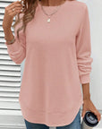 Solid Waffle Knit Long Sleeve Top
