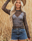 Western Rodeo Mesh Mock Neck Long Sleeve Top