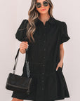 Cassidy Button Down Puff Sleeve Ruffle Hem Dress