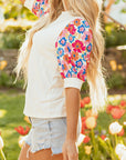 Floral Patchwork Puff Sleeve Blouse