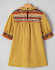 Jazlyn Geometric Short Puff Sleeve Frilled Blouse