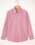 Stripe Patch Pocket Side Slit Buttoned Shirt
