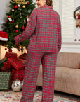 Plus Size Christmas Plaid Shirt and Pants Lounge Set