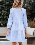 Kaia Stripe Bracelet Sleeve Tiered Dress with Pockets