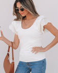 Andi Eyelet Ruffle Sleeve Slim Fitted Top