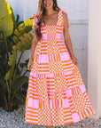 Elyse Boho Gingham Tied Straps Smocked Maxi Dress