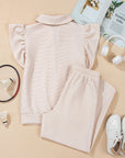 Kallie Ruffled Sleeve Zipped Top and Wide Leg Pants Set