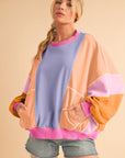 Orchid Petal Colorblock Patchwork Drop Shoulder Top