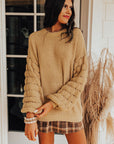Jayla Hollowed Bubble Sleeve Knit Sweater