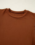 Leather Patchwork Ruffle Sleeve Blouse
